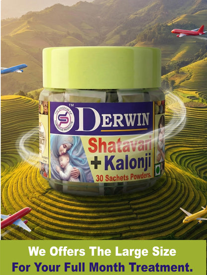 DERWIN Micronized Shatavari & Kolonji Powder | 100% Herbs & 0% Sugar | Others Brands 20% Shatavari + 80% Sugar | Ultra Fine Micronised Technology | Milk Booster for New Mothers | Female Tonic And Herbal Health Suppliment | Natural Lactation Supprt | Satav