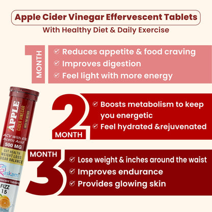 Raskam ACV Apple Cider Vinegar 15 Effervescent Tablets | Helps in Weight Management, Digestion & Sugar Balance Orange Flavour 100% Vegan | 500mg (Pack of 2)