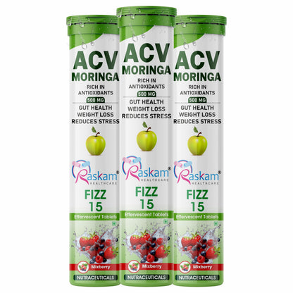 Raskam ACV Moringa Fizz Effervescent Tablets 500mg – Mixberry, 3 x 15 Tablets