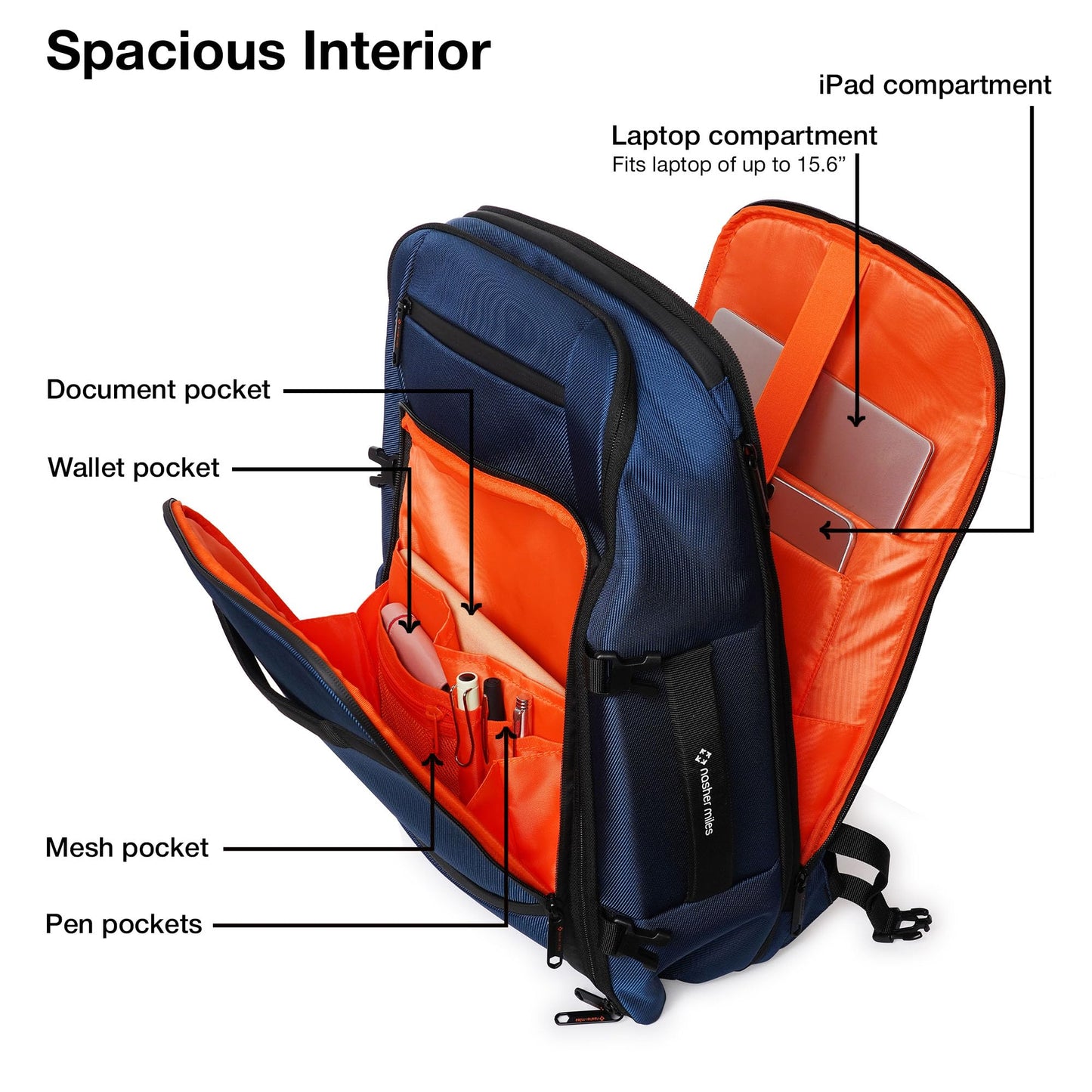 Nasher Miles Manhattan Premium Reversed Polyester Laptop Backpack 40L Ideal for College, School, Office, Travel, Overnighter | Men, Women, Boys, Girls (Navy Blue)