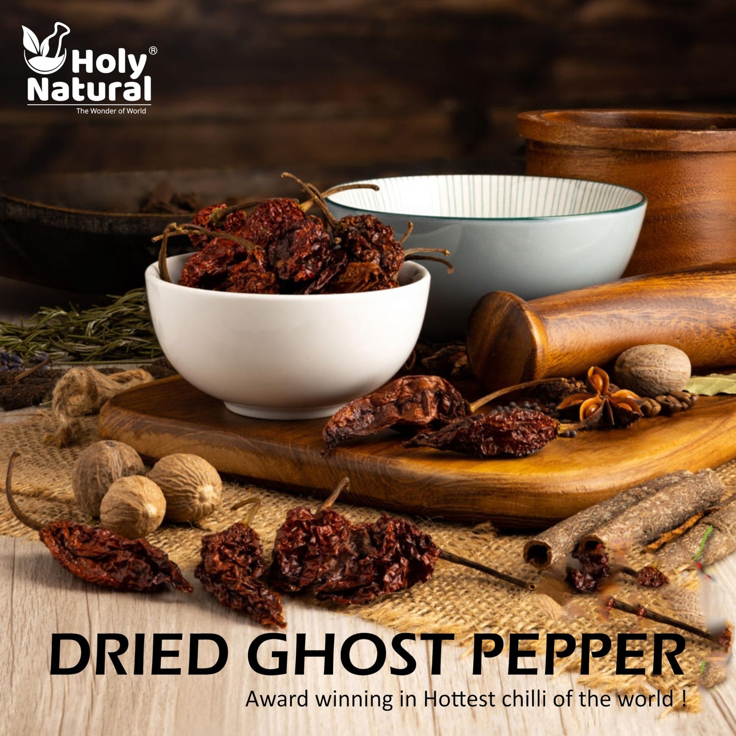 Holy Natural Bhut Jolokia Chilli Whole - 71 gm | Ghost Pepper Pod, Hottest Whole | Smoked Dried & Spicy Chilli Of The World
