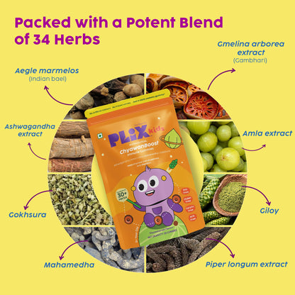 PLIX - THE PLANT FIX Kids ChyawanBoost Gummies | Helps Boost Immunity & Supports Digestion | with 34 Herbs | Amla & Ashwagandha Extract | Daily Use | 30 gummies