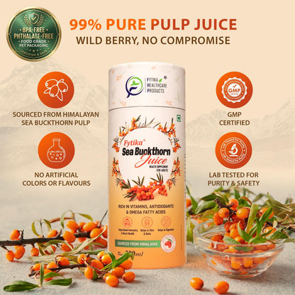 Fytika Sea Buckthorn Juice - 300 ML (PACK OF 1) | Pulp Concentrate Made for Your Total Body Care & Wellness | Rich in Vitamin C, Omega 3, 6, 7, 9 & Antioxidants | For Men & Women