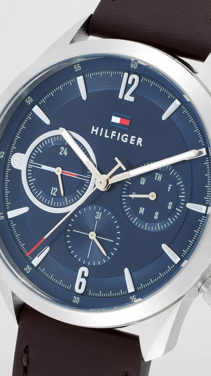 Tommy Hilfiger Mens 44 mm Matthew Blue Dial Leather Analog Watch (WTOTH1791940)