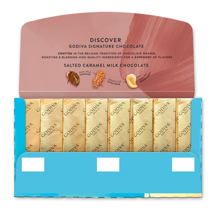 GODIVA Signature Salted Caramel Milk Chocolate Mini Bars 90g With Free Flavourito Kunafa Pistachio Chocolate Bar, 20g By Decadent Foods (Imported Turkey)