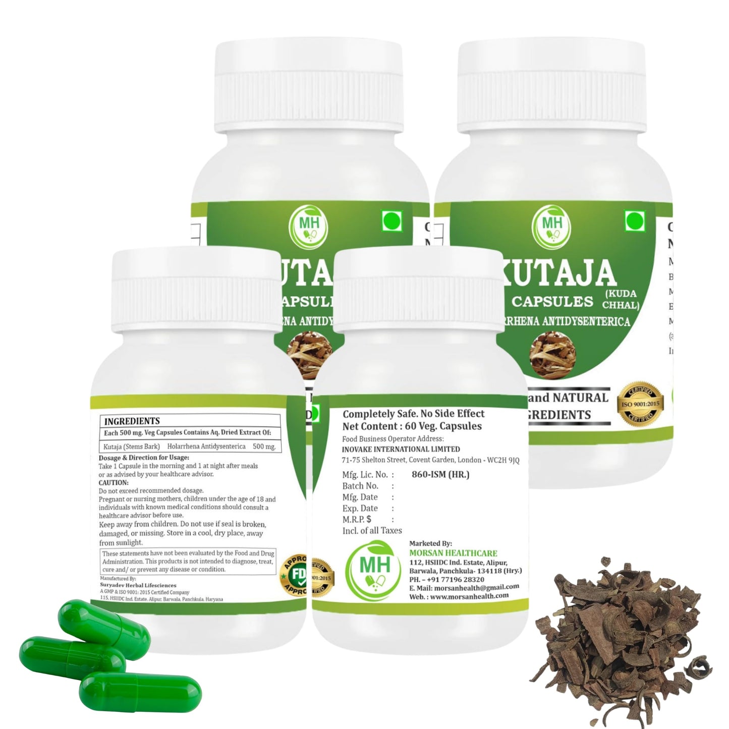 Morsan Healthcare KUTAJA Capsules – 60 Veg Capsules | Holarrhena Antidysenterica Extract | Natural Herbal Supplement | Ayurvedic Wellness Support | Pack of 4