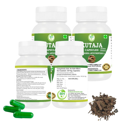 Morsan Healthcare KUTAJA Capsules – 60 Veg Capsules | Holarrhena Antidysenterica Extract | Natural Herbal Supplement | Ayurvedic Wellness Support | Pack of 4