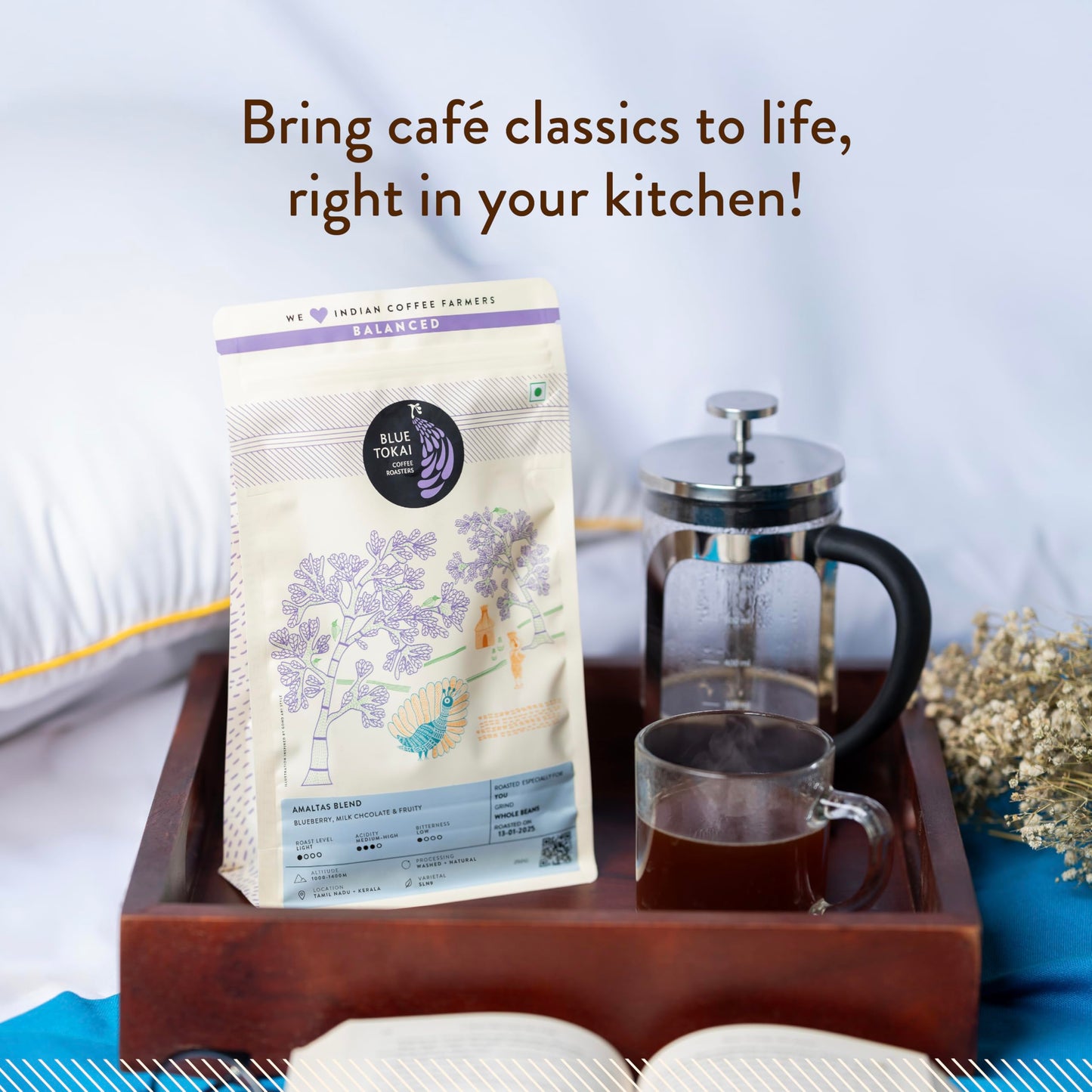 Blue Tokai Coffee Roasters Amaltas Blend - Light Roast | Whole Bean 1 Kg | Rich & Creamy | 100% Arabica Beans | Specialty Coffee | Freshly Roasted Coffee Beans