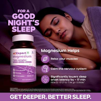 A to Z Expert Magnesium Triple Complex with 440 mg Elemental Magnesium | Liposomal Oxide, Glycinate & Aquamin| Supports Sleep, Stress Relief, Muscle Recovery & Energy | High Absorption | 60 Tablets