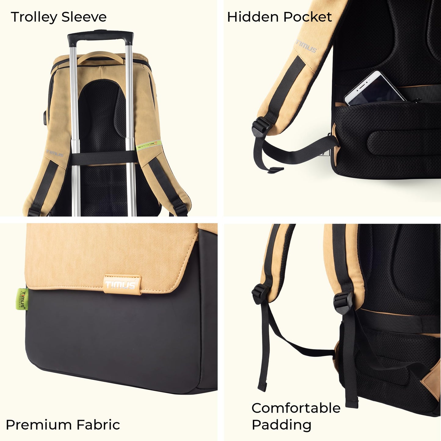 Timus Magnet Business Premium Backpack Waterproof fit 15.6 Inch Laptop Backpack with USB Charging Port | 22 Liters Travel Durable Backpack for Men and Women and Working Professional in Beige Color