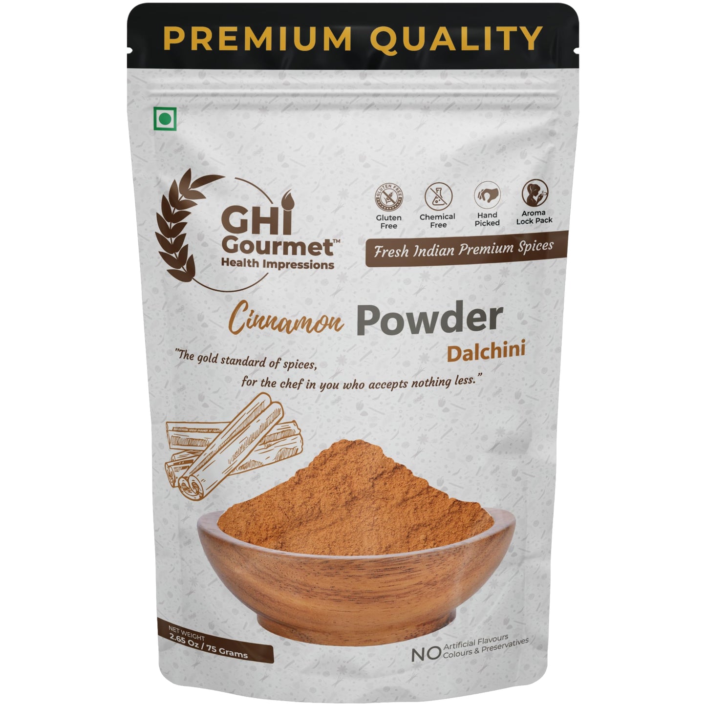GOURMET HEALTH IMPRESSIONS Superior Grade Cinnamon (Dalchini) Powder 75g - Richly Aromatic, Finely Ground, Non-GMO - Perfect for Baking & Spicing Up Dishes | GHI Foods