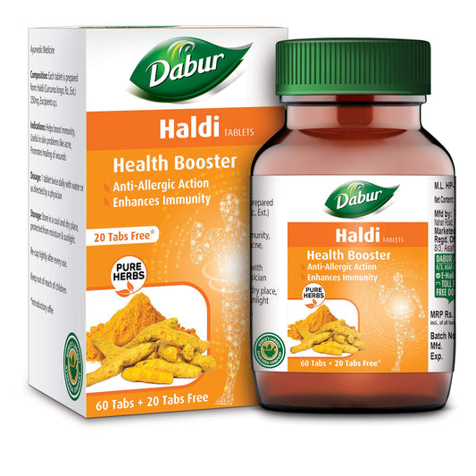 Dabur Haldi Tablet - Health Booster | Anti Allergen | Enhances Immunity | Pure herbs 60 tabs ( Get 20 tabs free)