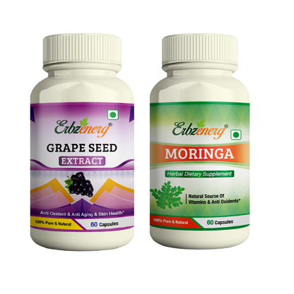 ERBZENERG® Moringa (Moringa oleifera) 60 Capsules and Grape seed Extract 60 Capsules (Pack of 1)