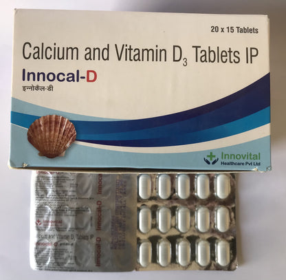 INNOCAL-D 500 Calcium and Vitamin D3 Tablets for stronger Bones & Joints (Pack of 90 Tablets)