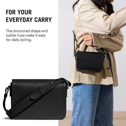 DailyObjects Sol Box Sling Crossbody Bag For Women, Girls|Durable Vegan Leather|Stylish Ladies Wallet Purse|Latest Women's Shoulder Handbag|Magnetic Flap Closure & Adjustable Wide Strap, Black