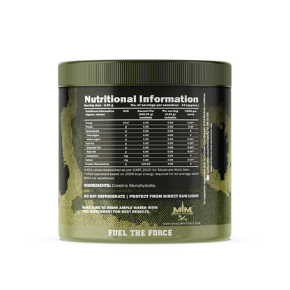 Muscle Military Creatine Monohydrate Micronized | 100g (33 Servings) | Unflavoured | 3g Per Serving | Lab-Tested Muscle Strength & Recovery Supplement | Performance Booster for Men & Women