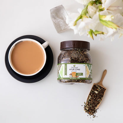 Octavius Ayur Chai - 250 Gms Jar | 8 Ayurvedic Herbs And Spices | Herbal Tea | 100% Natural | Made With Exotic Indian Ayurvedic Herbs | Immunity Booster | Nature Care Tea