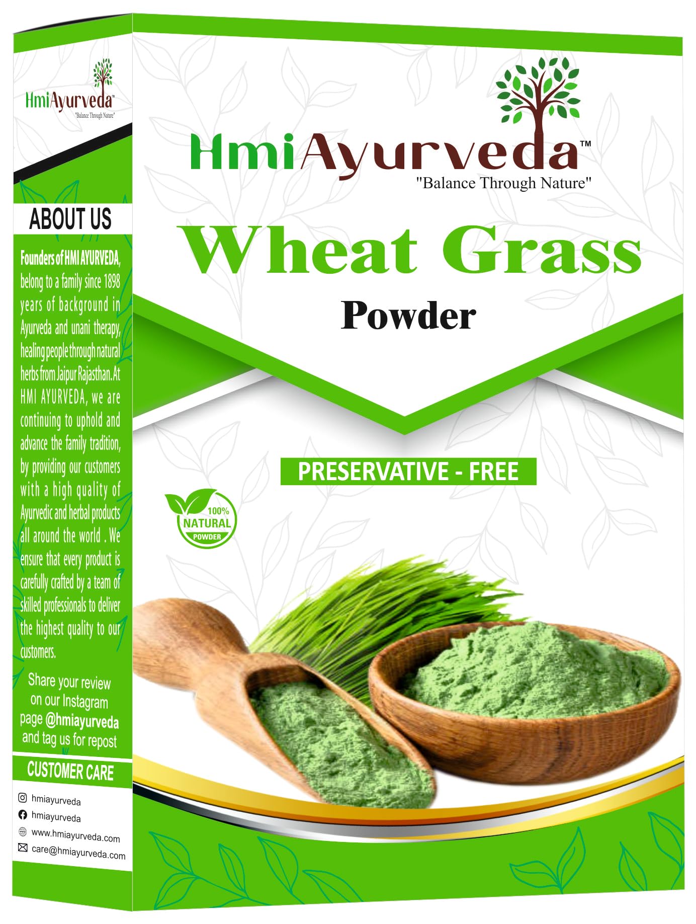HMI AYURVEDA 100% Natural Wheat Grass Powder (200g) – Pure, Preservative free, Non-GMO