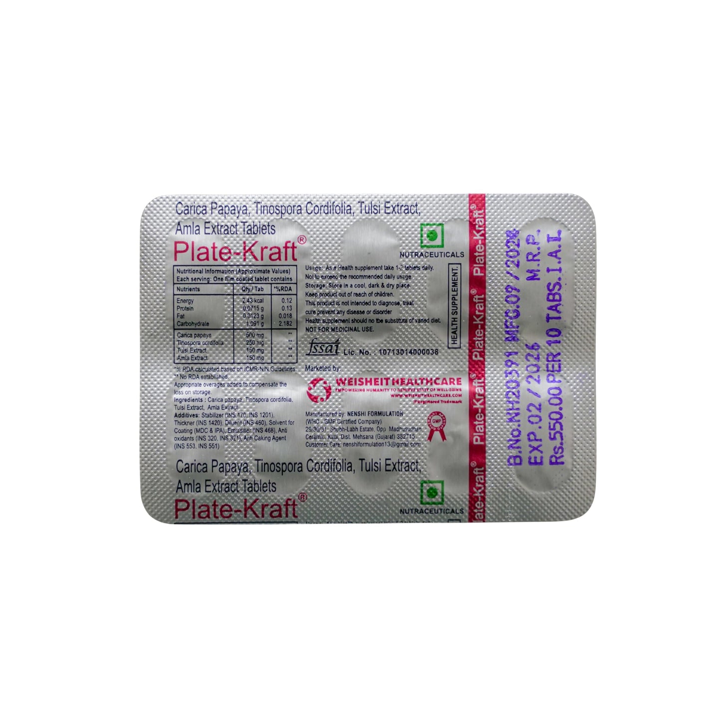 Weisheit Healthcare Plate-Kraft Tablet 10?S Pack of - 2