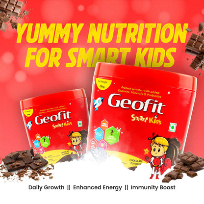 Geofit Smart Kids Protein Powder Chocolate – Pack of 2 (250g Each) | For Children Aged 4–6 Years | 18 Nutrients for Growth & Immunity | With DHA, Probiotics, Antioxidants & Energy Boosting Support
