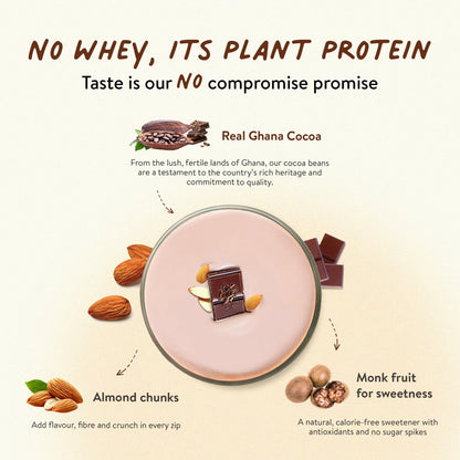 Happy Cultures 26g Tastiest Plant Protein| Chocolate, Almond Chunks & Ashwagandha (KSM 66)| Pea & Brown Rice Protein Isolate| No Added Sugar| Vegan| 20 Complete Amino Acids| Monk Fruit Extract| Women & Men| No Bloating, Easy to Digest| Dairy Free with Pro