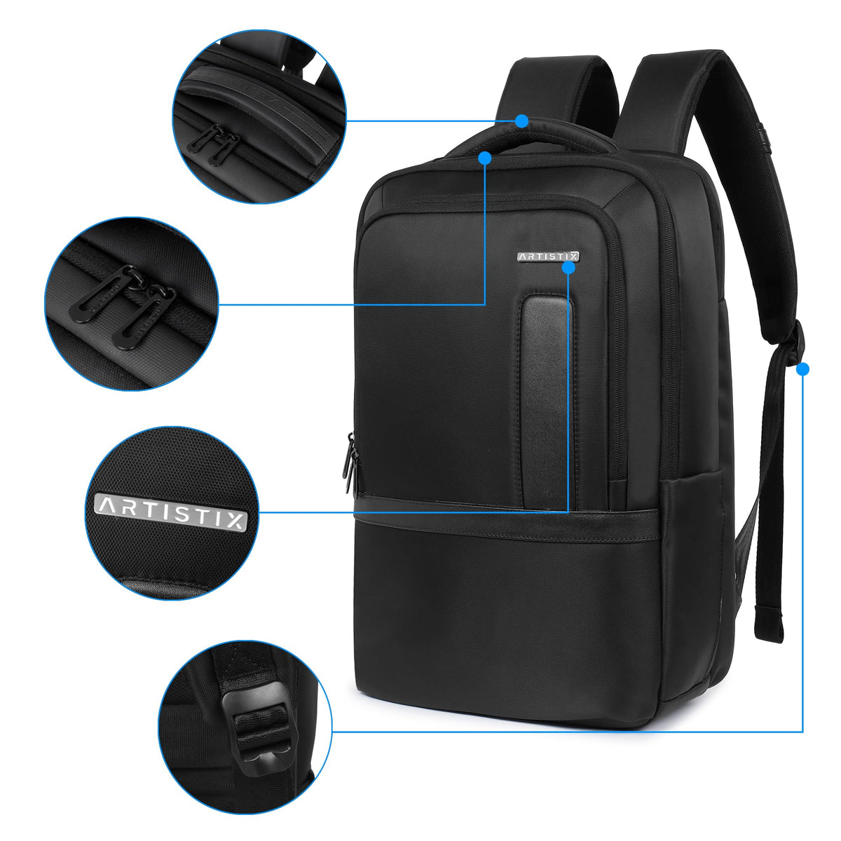 Artistix TechPort Business Backpack For Men 27 L Office Travel Backpack with 16 inch Laptop Compartment Heavy Duty Water-resistant Material Laptop Bag, Black