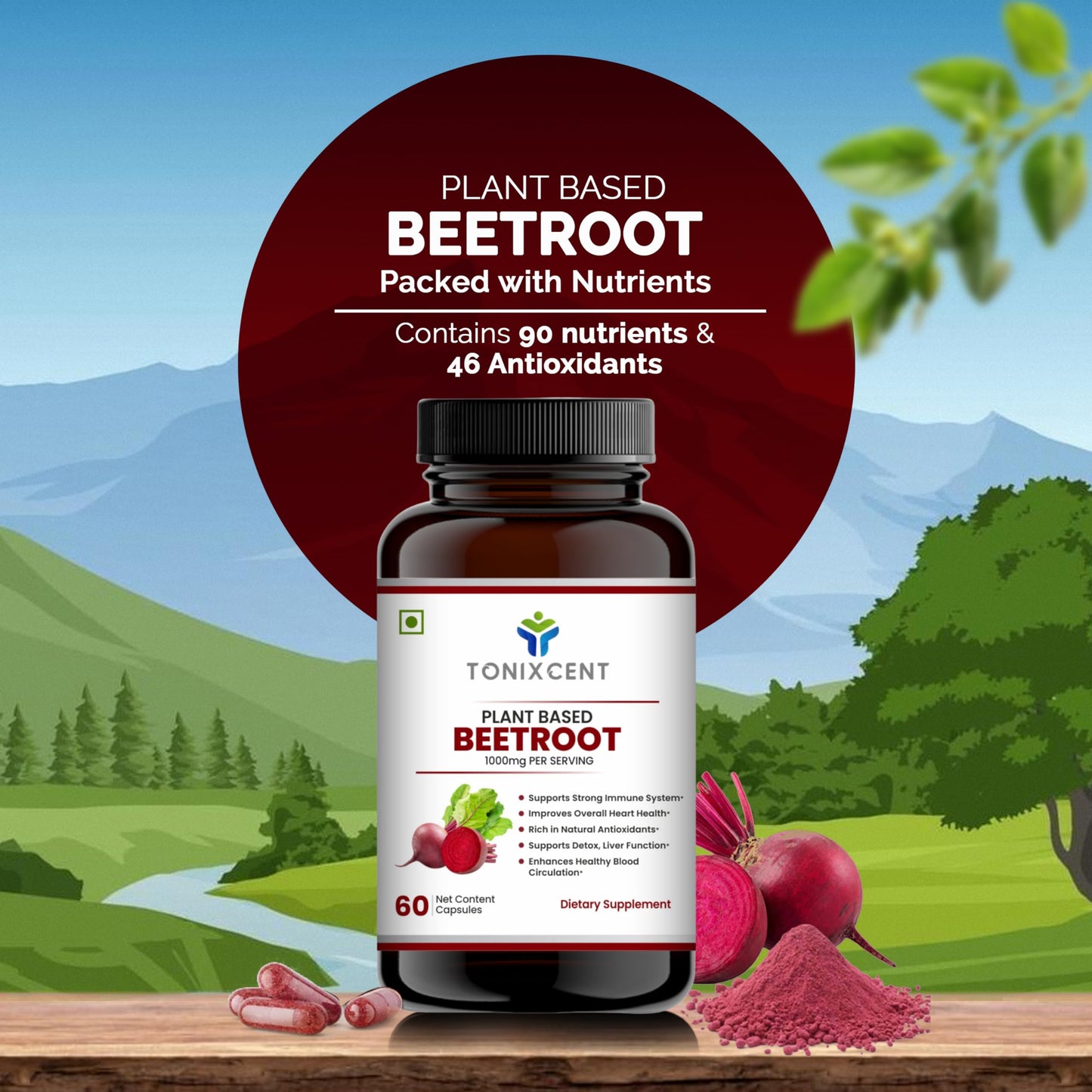 TONIXCENT Daily Detox Duo | Garlic 650mg & Beetroot 1000mg Capsules Combo | Supports Cholesterol, Blood Pressure & Circulation | Odorless Formula with Nitrates & Antioxidants | 60+60 Veg Capsules