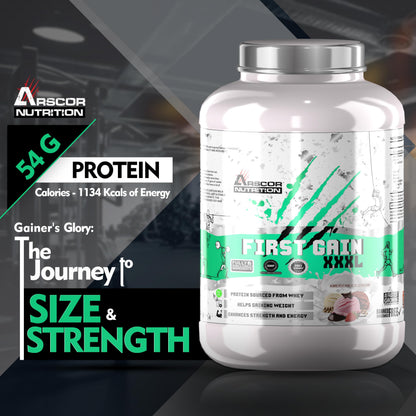 Arscor's First Gain Mass Gainer Powder | High-Calorie Weight Gainer with Whey Protein & Complex Carbs | Muscle Mass & Strength Builder | No Added Sugar (2.5 Kg, Mango Vanilla)
