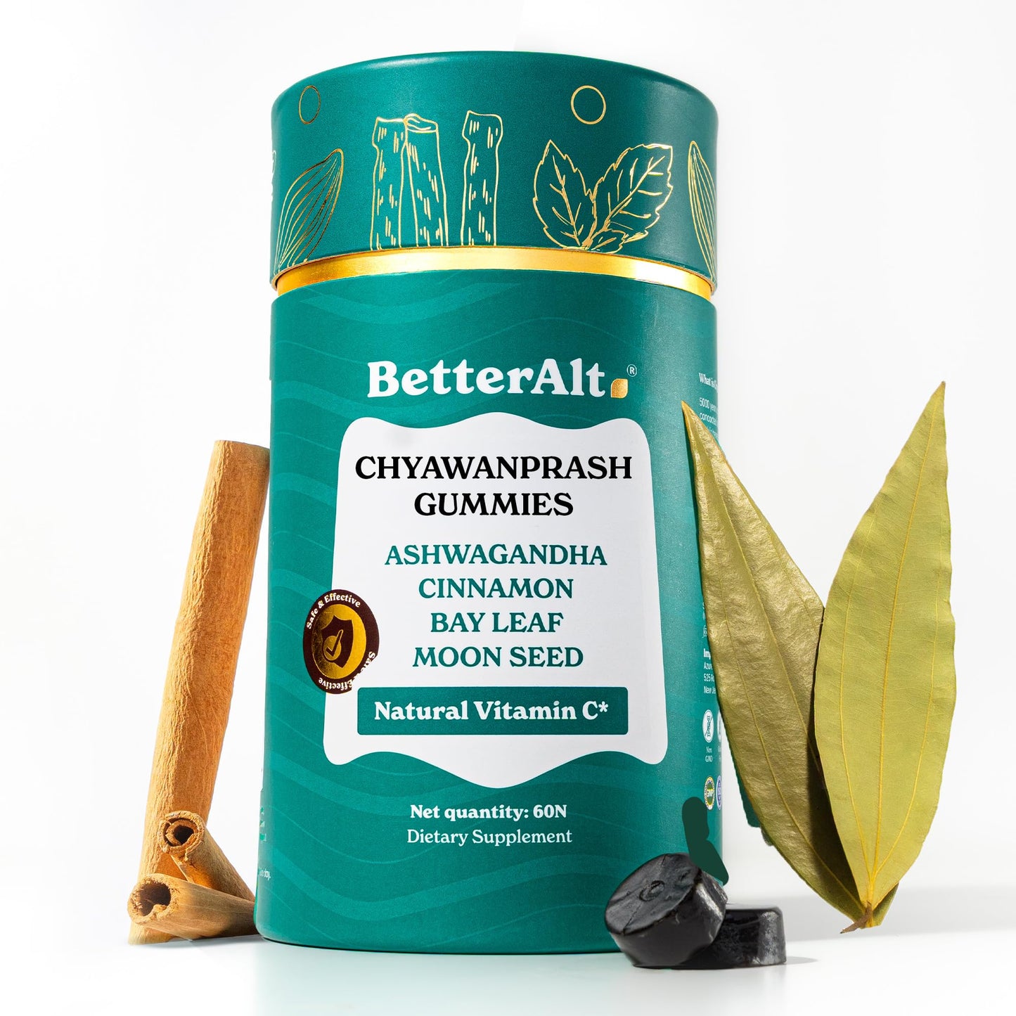 BetterAlt Chyawanprash Gummies with Amla & 34 Ayurvedic Herbs | Immunity Booster | Natural Vitamin C, Ashwagandha for Daily Balance, Herbal Wellness Blend | No Added Sugar, Vegan | 60 Gummies