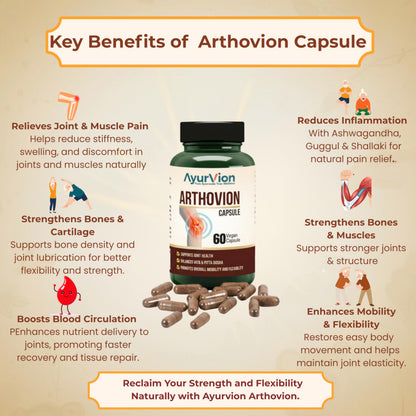 AyurVion Arthovion Vegan Joint Health Capsules | 60 Capsules | Ayurvedic Herbs for Joint Mobility, Flexibility & Pain Relief
