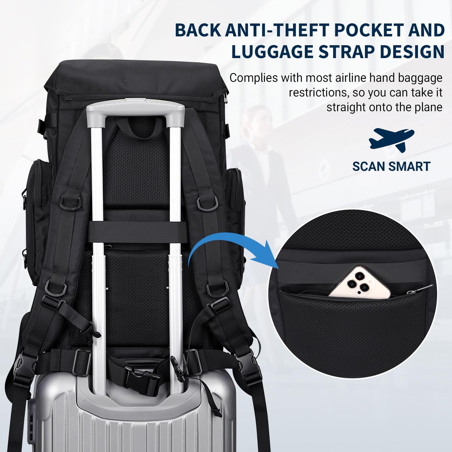 WITZMAN Travel Backpack for Men Carry on Bags for Airline Approved Convertible Duffle Luggage Backpack with Shoe Compartment（B691 Black）