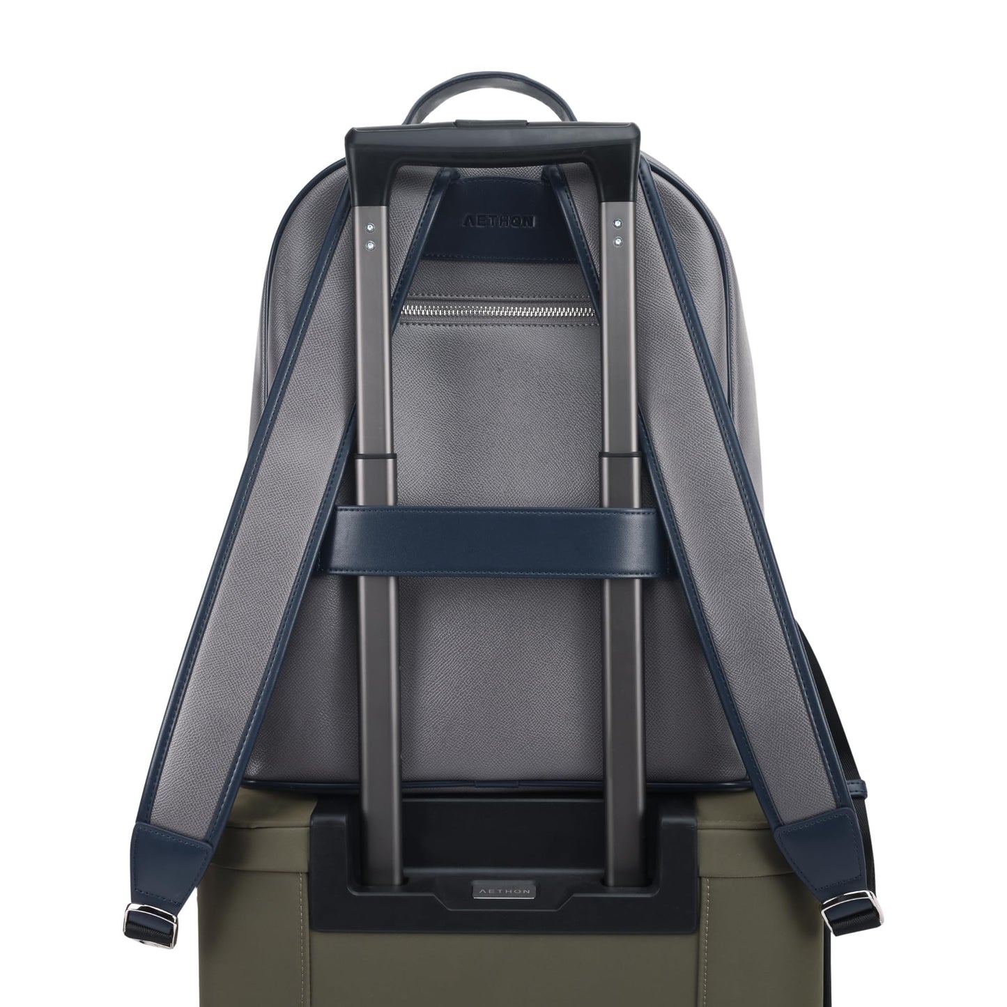AETHON | Apex Backpack | 14-inch Shoulder Bag | PU Leather | Shape Resistant, Separate Laptop Compartment | Luggage Sleeve | Grey