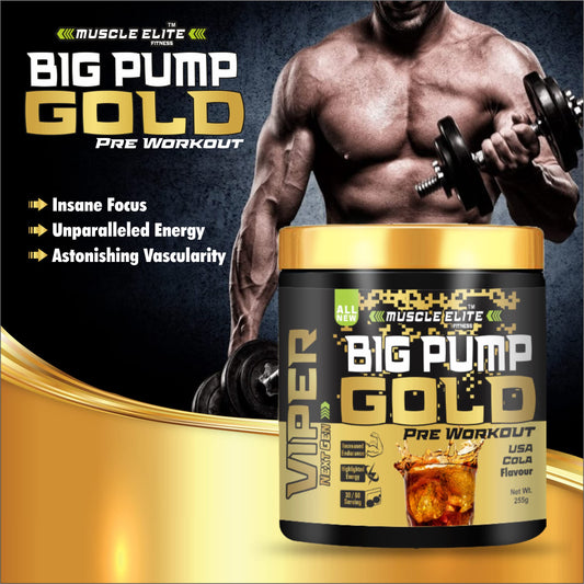 Muscle Elite Fitness Big Pump Gold Series Loaded Core Pre-Workout - Pre Workout Energy with Creatine Monohydrate + Caffeine and Beta-Alanine Performance | [Cola, 60 Servings]