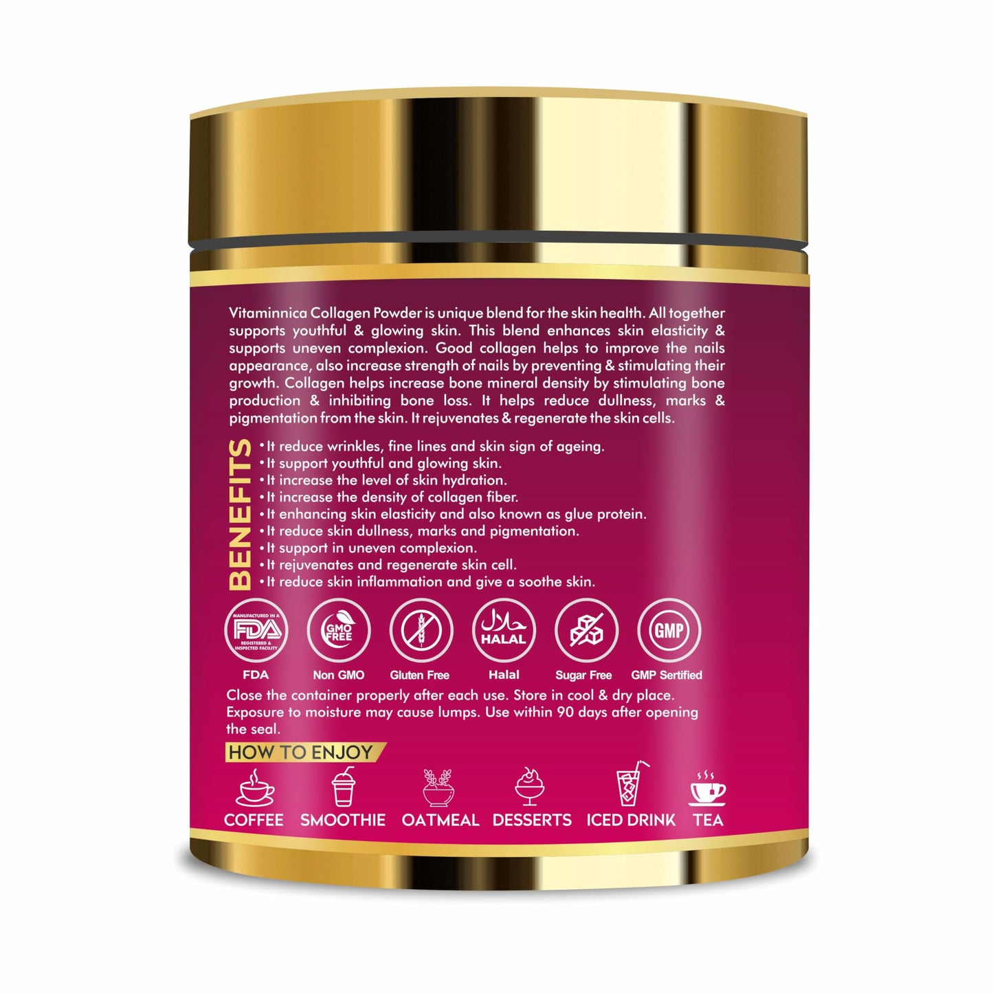 Vitaminnica Vita Beauty Collagen Type I & III Powder | With Hyaluronic Acid, Vitamin C, Biotin, Zinc, Vitamin E & Glutathione | Skin Glow, Anti-Ageing, Hair Growth & Joint Support | Premium Hydrolysed Collagen Supplement | 30 servings (Strawberry)