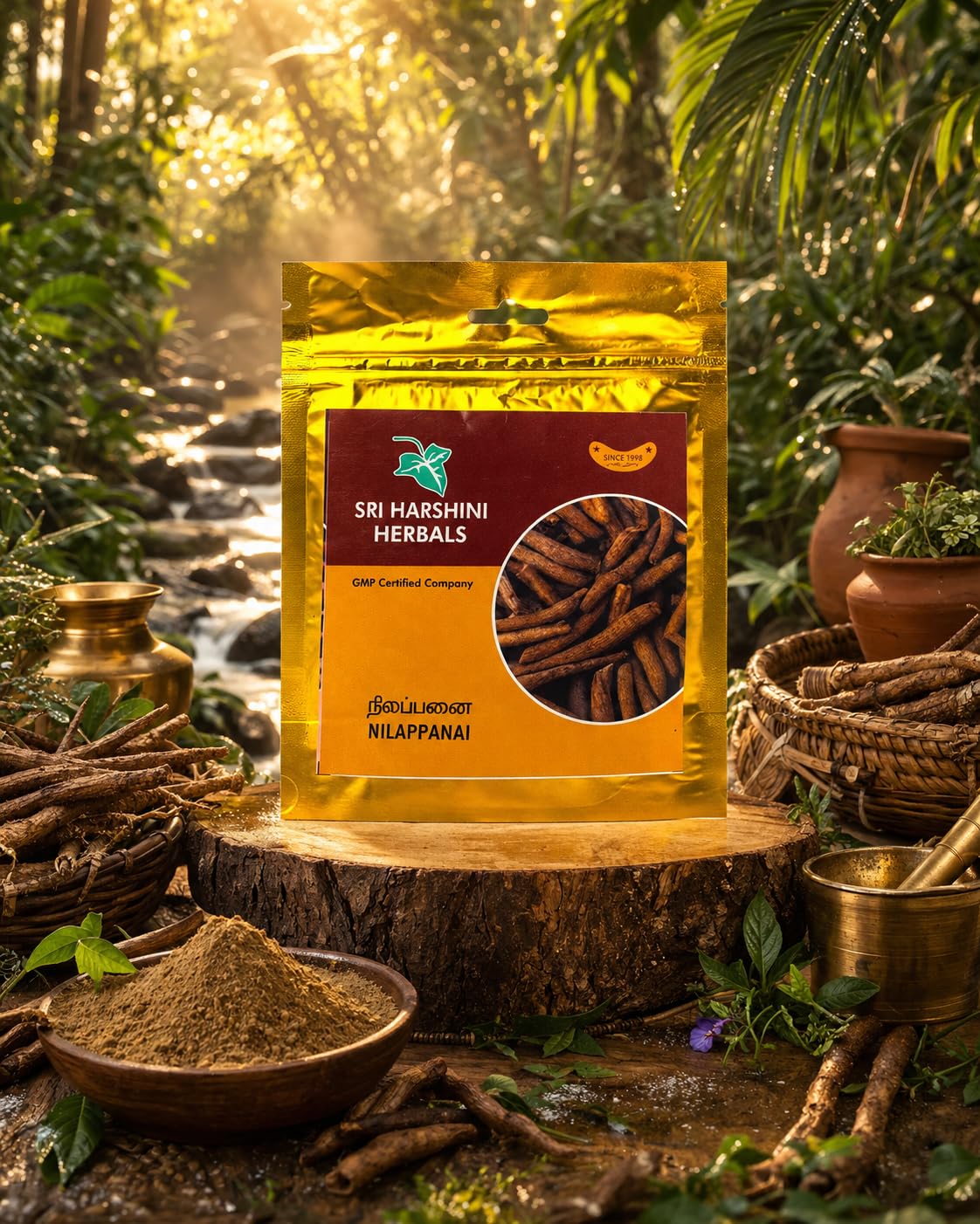 SRI HARSHINI HERBALS Nilappanai Kilangu Podi 50g | Herbal Supplement for Body Cooling and Vitality Support | General Wellness Strength and Reproductive Health Balance | Natural Herbal Root Formula for Energy and Health Care