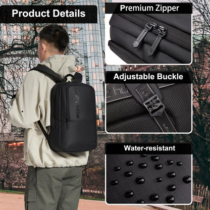 Arctic Hunter Slim Laptop Backpack for Men Women Lightweight 18L Expandable Backpack Shockproof 15.6" Laptop Pocket Water-resistant Daypack Compact Computer Bag for Casual Office Daily College, Black