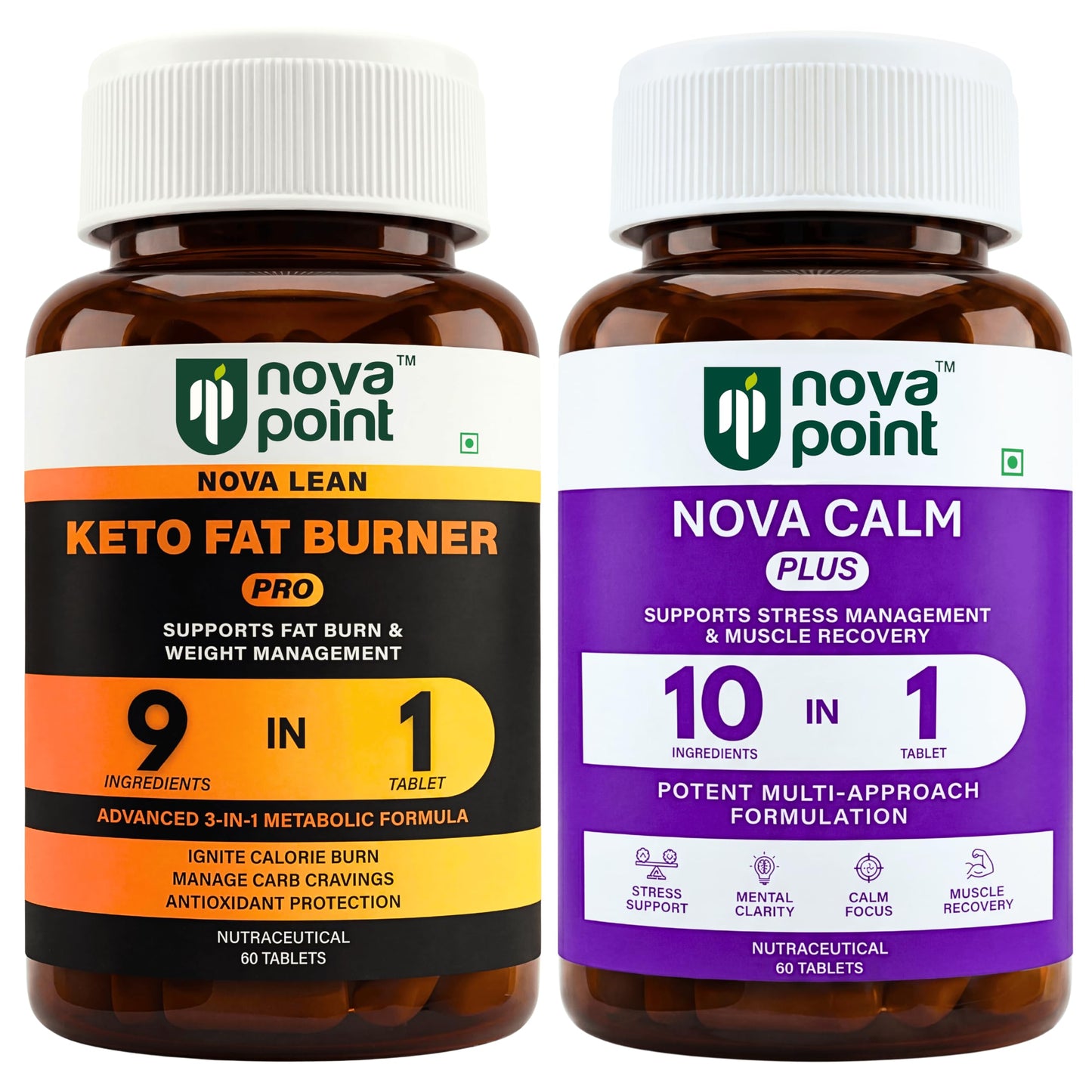 NovaPoint Pre Workout Fat Burner + Post Workout Recovery Combo - Energy Booster & Muscle Recovery Supplement with Green Tea, Caffeine, Ashwagandha & Magnesium - 120 Veg Tablets for Men Women