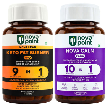 NovaPoint Pre Workout Fat Burner + Post Workout Recovery Combo - Energy Booster & Muscle Recovery Supplement with Green Tea, Caffeine, Ashwagandha & Magnesium - 120 Veg Tablets for Men Women