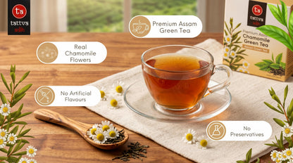 Tattva Adih Chamomile Green Tea | Stress Relief & Good Sleep I Whole Leaf Green Tea & Pure Flower Buds of Chamomile|Loose Leaves (100 grams (Airtight Container))