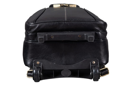 BRAND LEATHER Rolling Backpack Wheeled Laptop Backpack for Travel, Carryon Trolley Luggage Suitcase Compact Business Bag Student Laptop Bag for Men Women (BLACK)