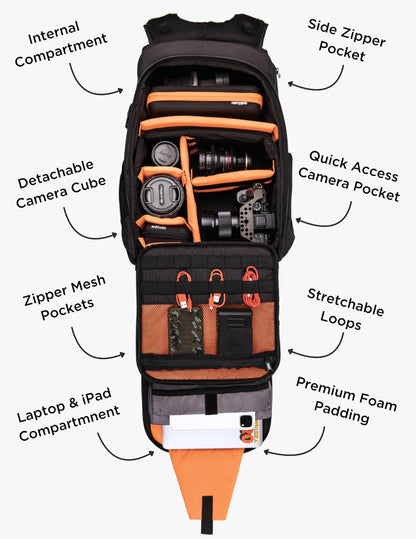 CarryPro PANGO V2.0 Camera & Laptop Travel Backpack (30L) | Detachable Camera Cube | Fits 15.6” Laptop & iPad | Drone & DSLR Lens Storage | Rain Cover | Unisex | 2-Year Warranty (Olive Green)