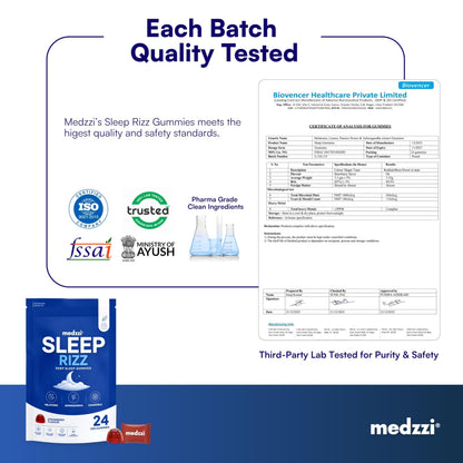 Medzzi Sleep Rizz Gummies with Melatonin, Ashwagandha & Chamomile | Promotes Deep Sleep, Reduces Stress & Calms Mind | Strawberry Flavour | 24 Veg Gummies