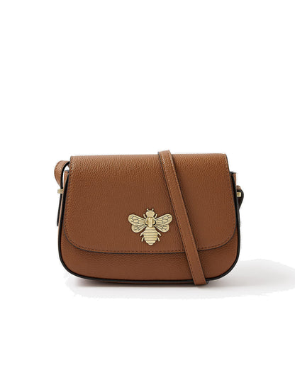 Accessorize London Women's Brown Faux Leather Tan Britney Bee Sling Bag | Daily Use Messenger Ladies Purse, Stylish Side Bag For Women