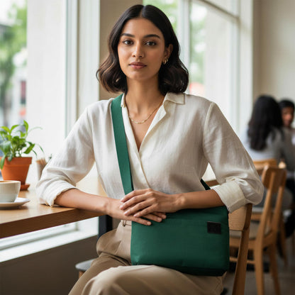 DailyObjects Unisex All Sunday Sling Crossbody Bag| Premium-Quality Solid Canvas Purse With Slip Pockets| Ergonomic Design| Handcrafted| Adjustable Shoulder Strap| Men & Women Essentials| Forest Green