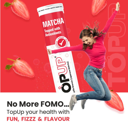 TopUp Organic Japanese Matcha Green Tea Effervescent Tablets for Energy & Focus | Helps Detox & Clear Skin | 40 Tablets (Pack of 2) (Strawberry watermelon Flavor)