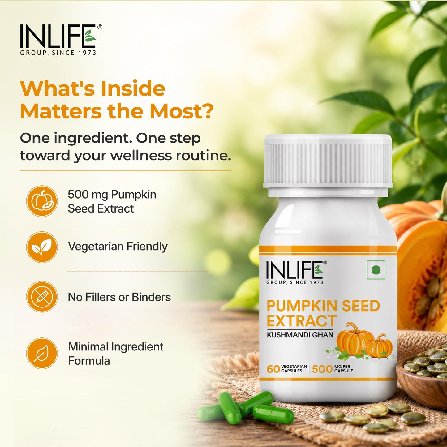 INLIFE Pumpkin Seed Extract 500mg – 60 Capsules, Pack of 2