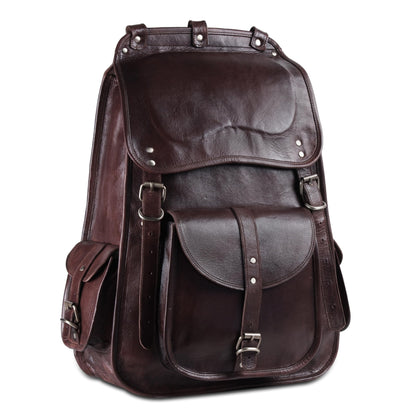 Handmade World Vintage Full Grain 21 Inch Leather Laptop LARGE Backpack Casual Bookbag Daypack Travel Rucksack (Brown)