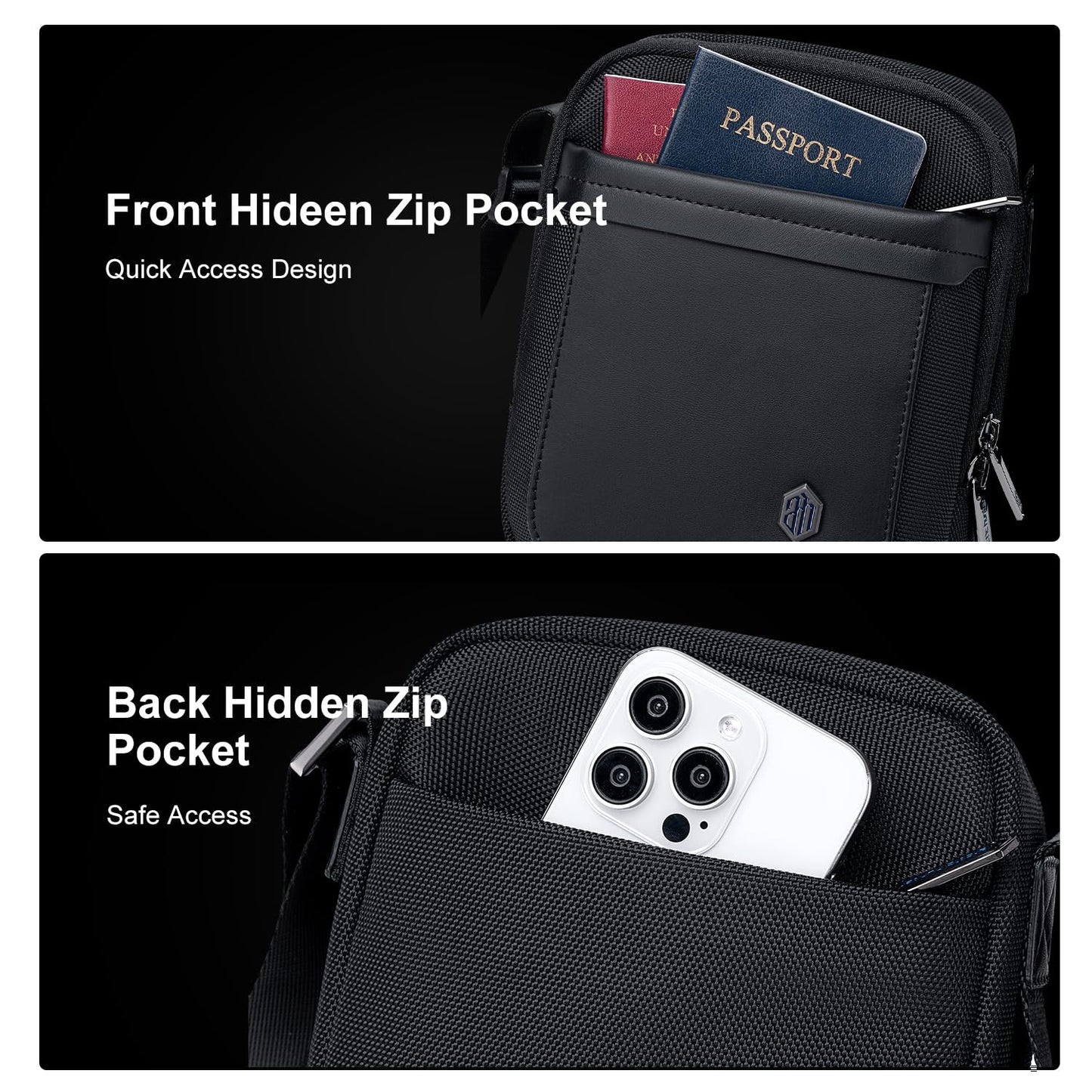 Arctic Hunter Small Sling Bag for Men 2L Compact Side Bag for Mobile Lightweight Multi-pocket Passport Bag for Men Mini Cash Bag Padded Shoulder Bag for Casual Office Daily, Black