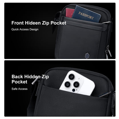 Arctic Hunter Small Sling Bag for Men 2L Compact Side Bag for Mobile Lightweight Multi-pocket Passport Bag for Men Mini Cash Bag Padded Shoulder Bag for Casual Office Daily, Black