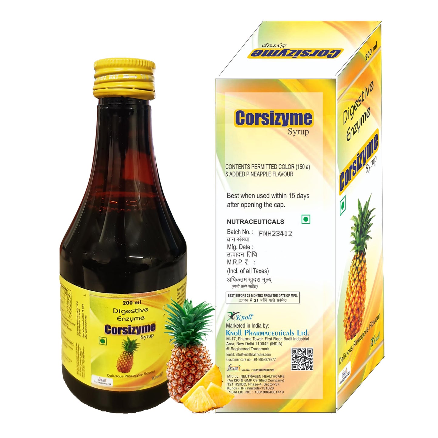 Knoll Healthcare Corsizyme Syrup Digestive Enzyme | Booster Great Taste Of Mix Fruit Strong And Better Immunity Delicious Pineapple Flavour 200ML